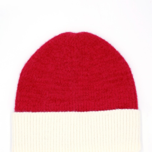 Soft Fuzzy Holiday Christmas Beanie red and ivory cream - Picture 4 of 4
